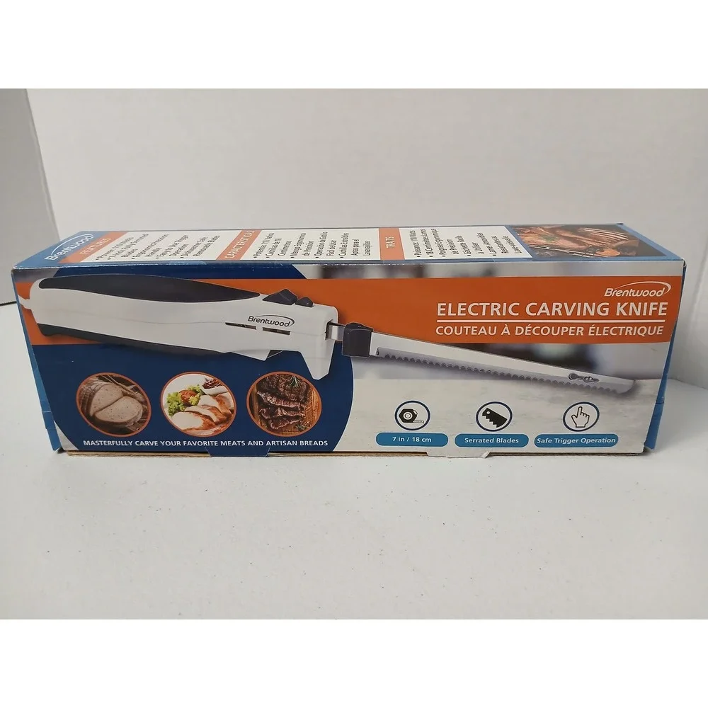 Brentwood TS-1010 Electric Carving Knife 110W White 7in Serrated SS Blades NEW